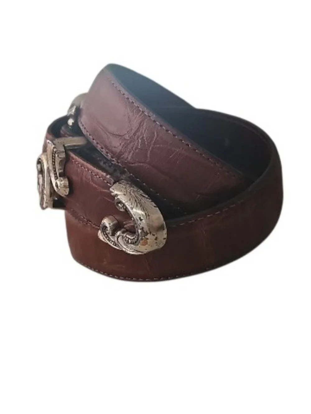 Brighton Vintage Leather Belt Women’s M Brown Western Scroll Buckle USA Made